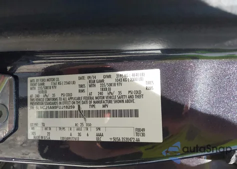 2015 Lincoln Mkc z USA, uszkodzony, nr VIN 5LMCJ1A95FUJ18259